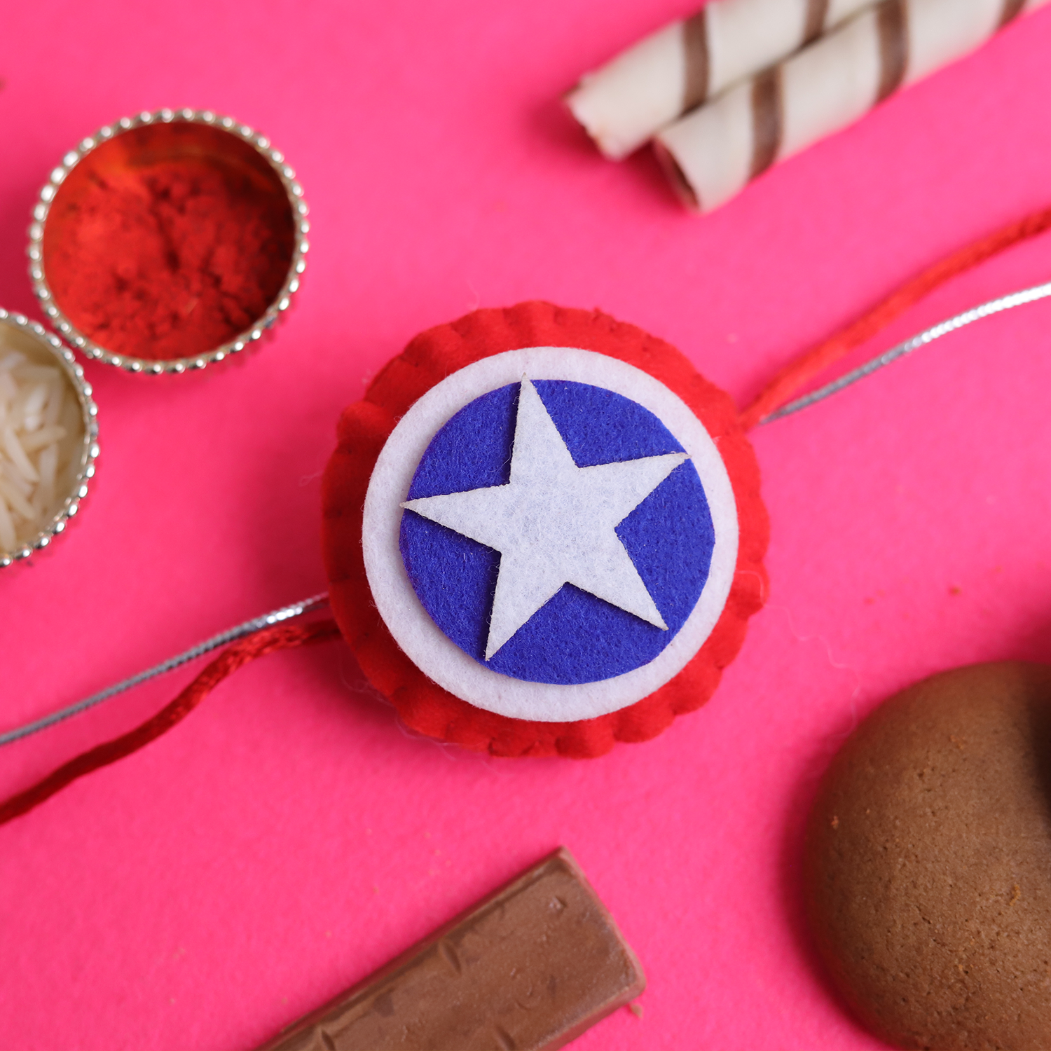 Captain America Superhero Kids Rakhi with Roli Chawal