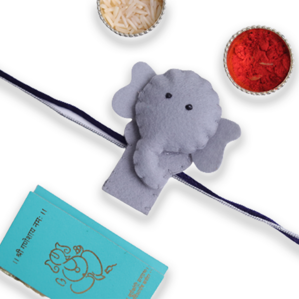 Cute Elephant Felt Kids Rakhi with Roli Chawal Set
