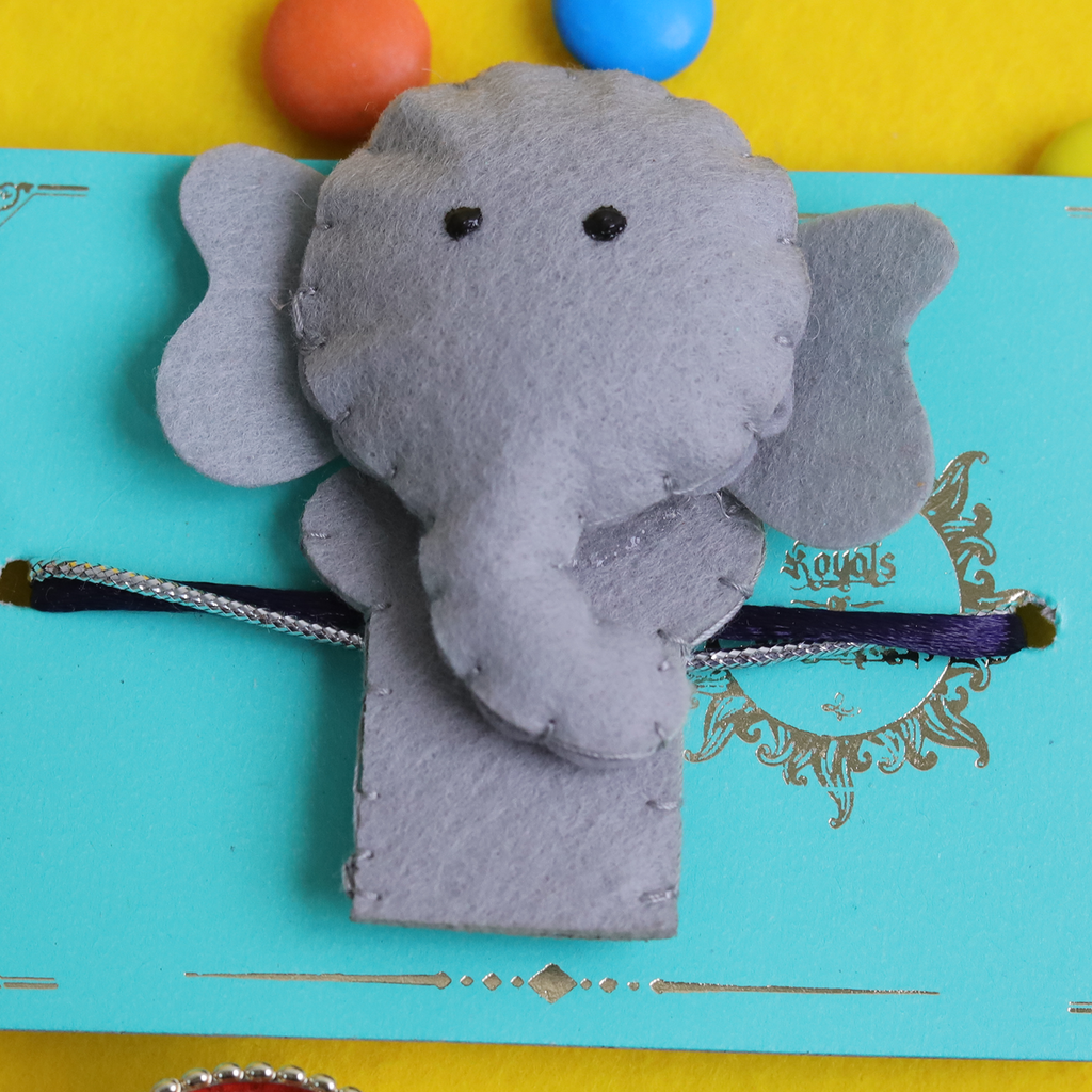 Cute Elephant Felt Kids Rakhi with Roli Chawal Set