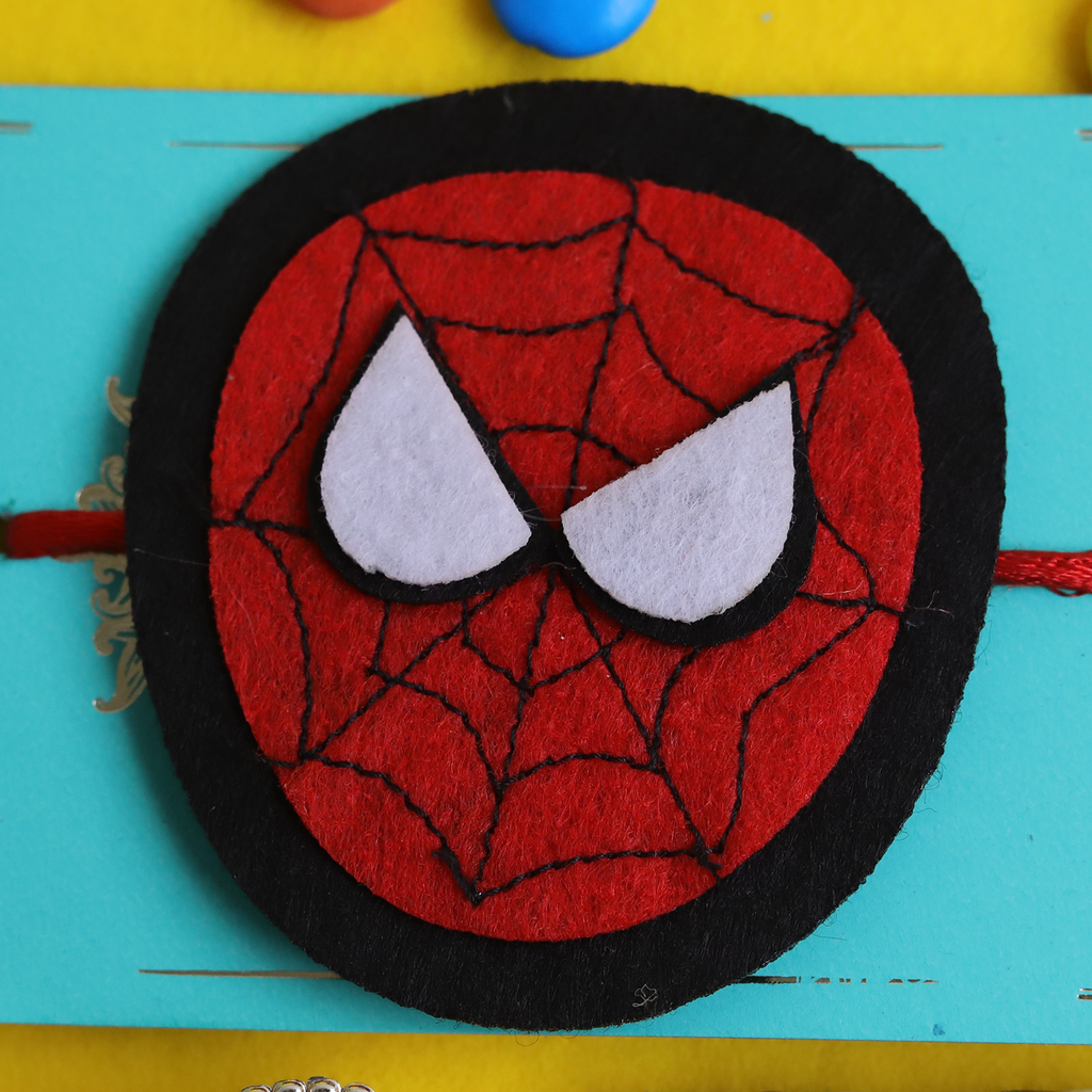 Action-Packed Spiderman Superhero & Cute Kids Rakhi with Roli Chawal Set