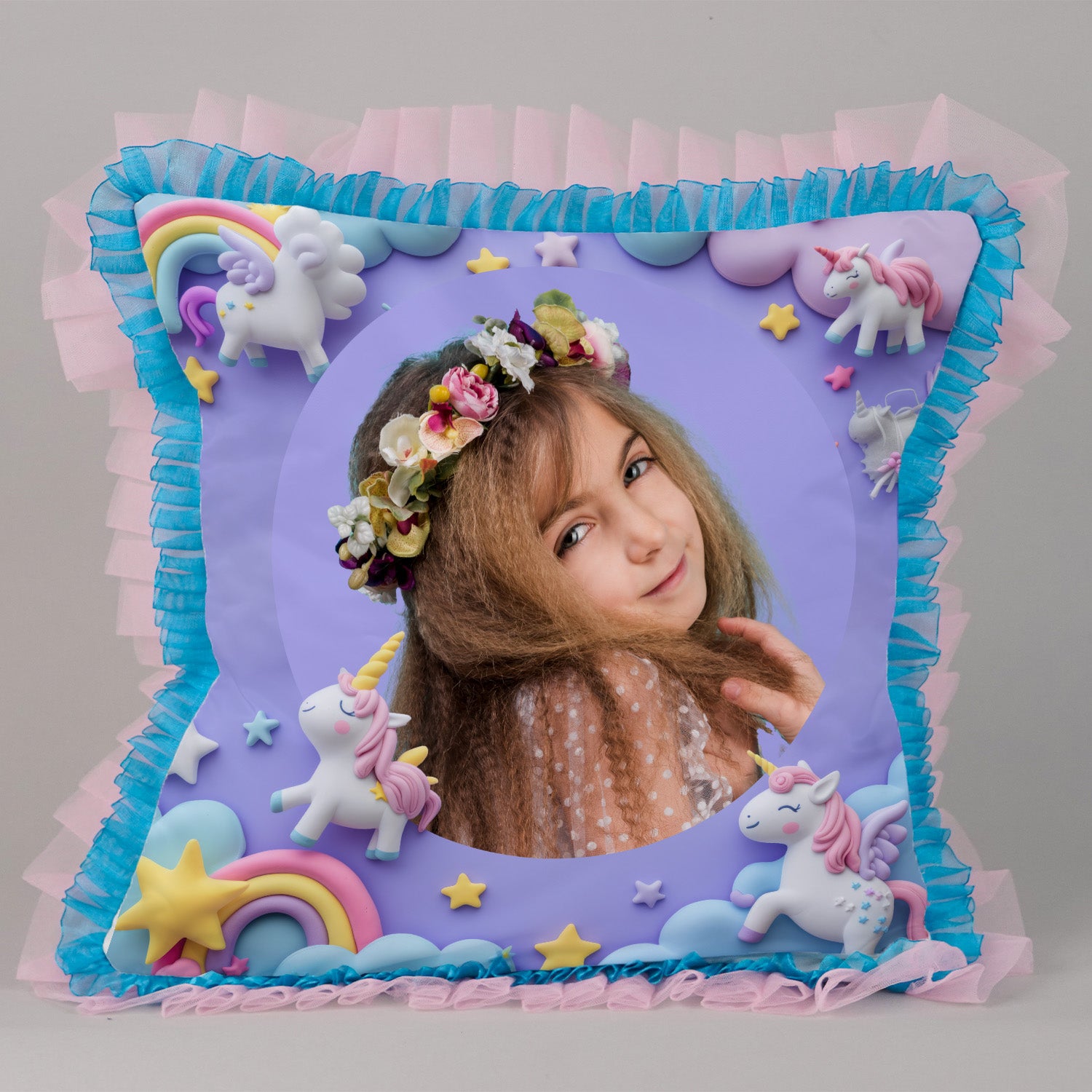 Magical Personalized Unicorn Photo Cushion – Enchanting Decor for Kids