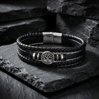 American Style Genuine Leather Multi-Layer Braided Bracelet with Stainless Steel Magnetic Buckle for Men & Boys
