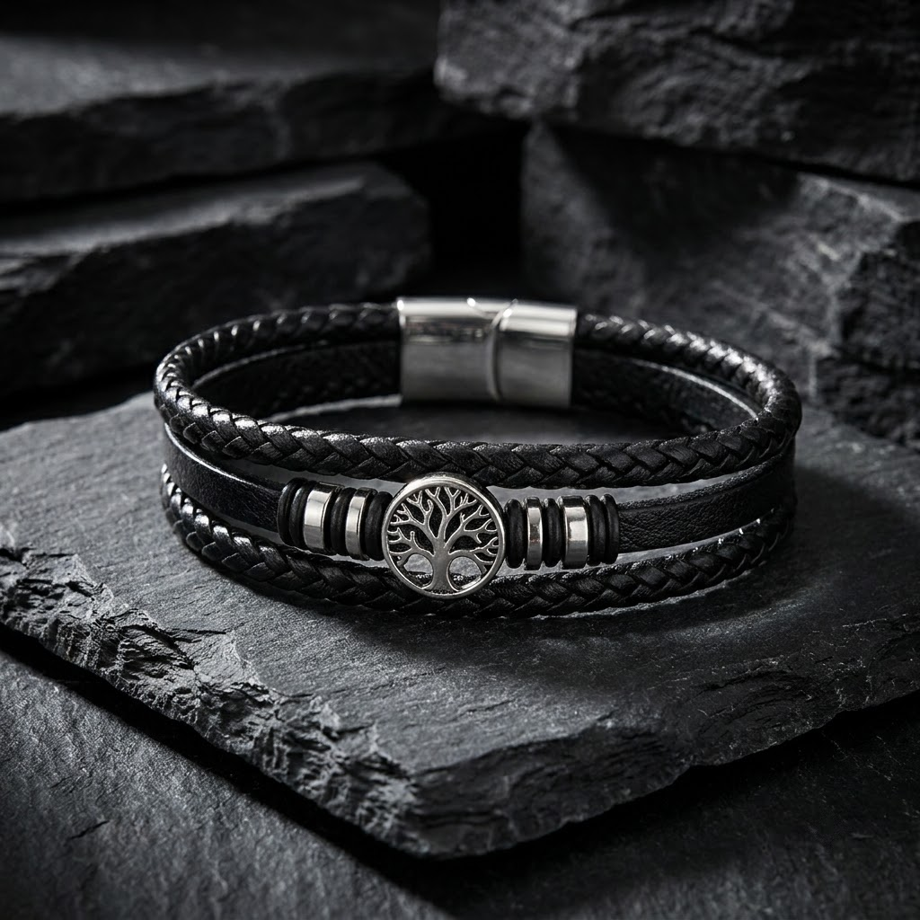 American Style Genuine Leather Multi-Layer Braided Bracelet with Stainless Steel Magnetic Buckle for Men & Boys