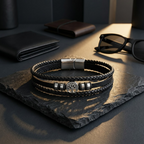 American Style Genuine Leather Multi-Layer Braided Bracelet with Stainless Steel Magnetic Buckle for Men & Boys