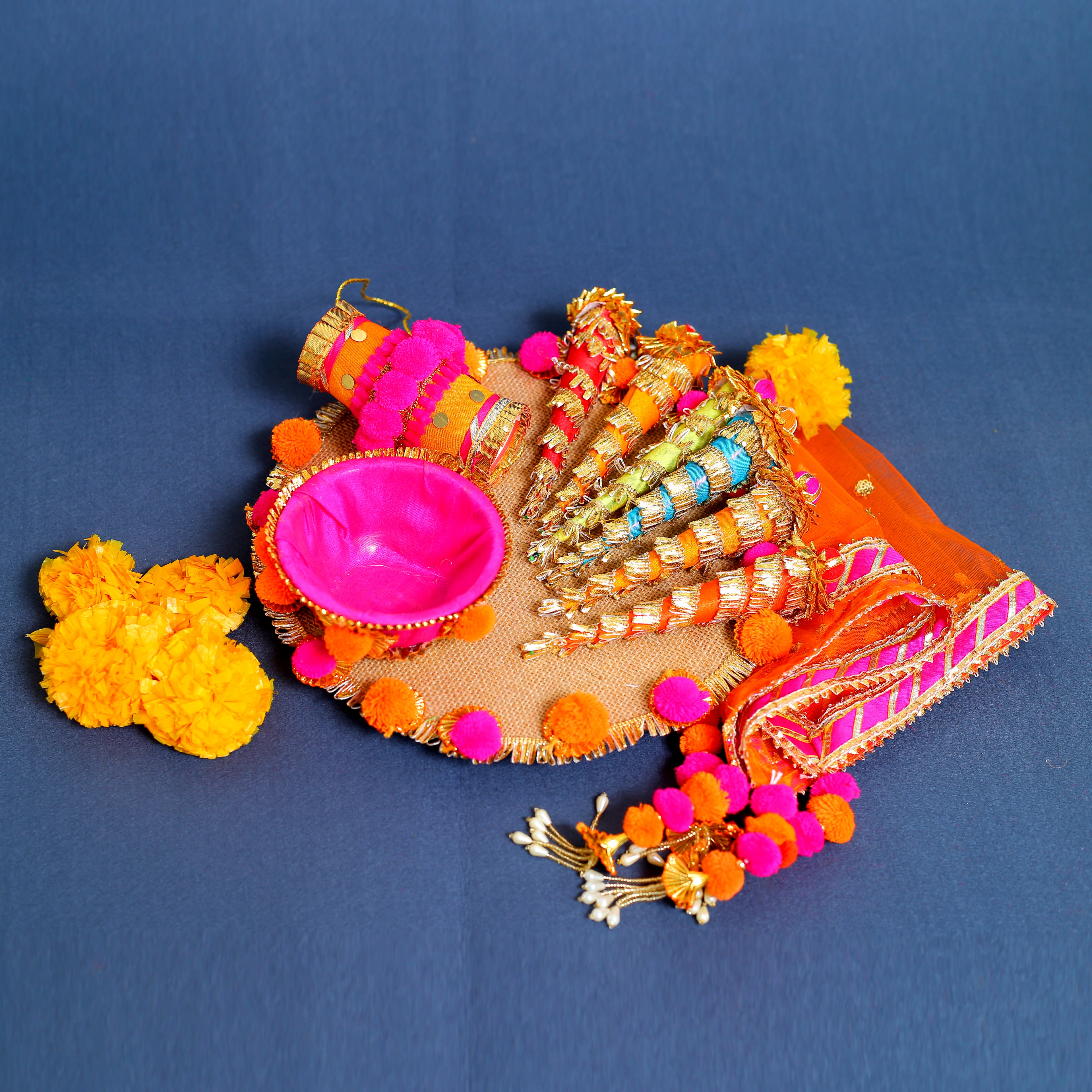 Handcrafted Royal Mehndi Thali Set – Artisanal Floral Platter with Mehndi Cones for Wedding Rituals &amp; Gifting