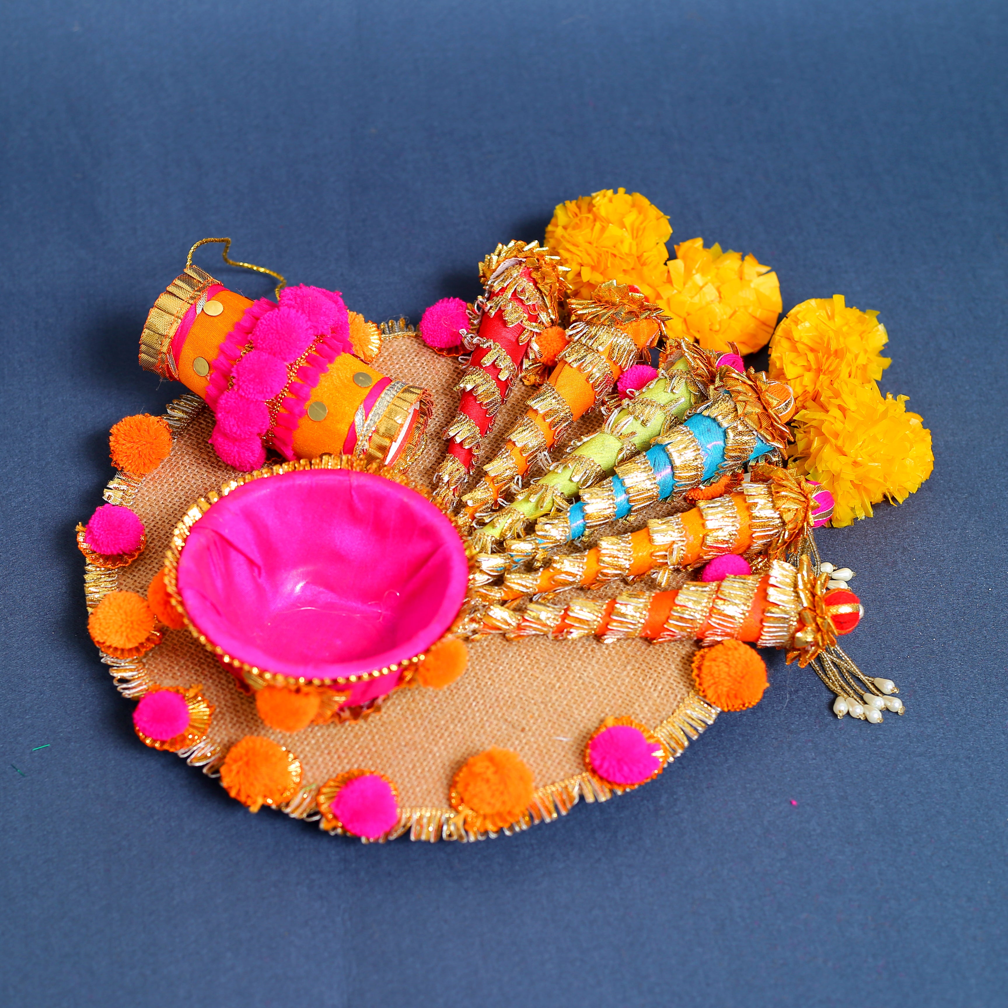 Handcrafted Royal Mehndi Thali Set – Artisanal Floral Platter with Mehndi Cones for Wedding Rituals &amp; Gifting