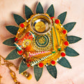 Handcrafted Royal Mehndi Thali Set – Emerald Green & Gold Artisanal Platter for Wedding Rituals