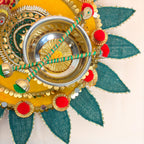 Handcrafted Royal Mehndi Thali Set – Emerald Green & Gold Artisanal Platter for Wedding Rituals