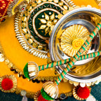 Handcrafted Royal Mehndi Thali Set – Emerald Green & Gold Artisanal Platter for Wedding Rituals