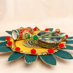 Handcrafted Royal Mehndi Thali Set – Emerald Green & Gold Artisanal Platter for Wedding Rituals