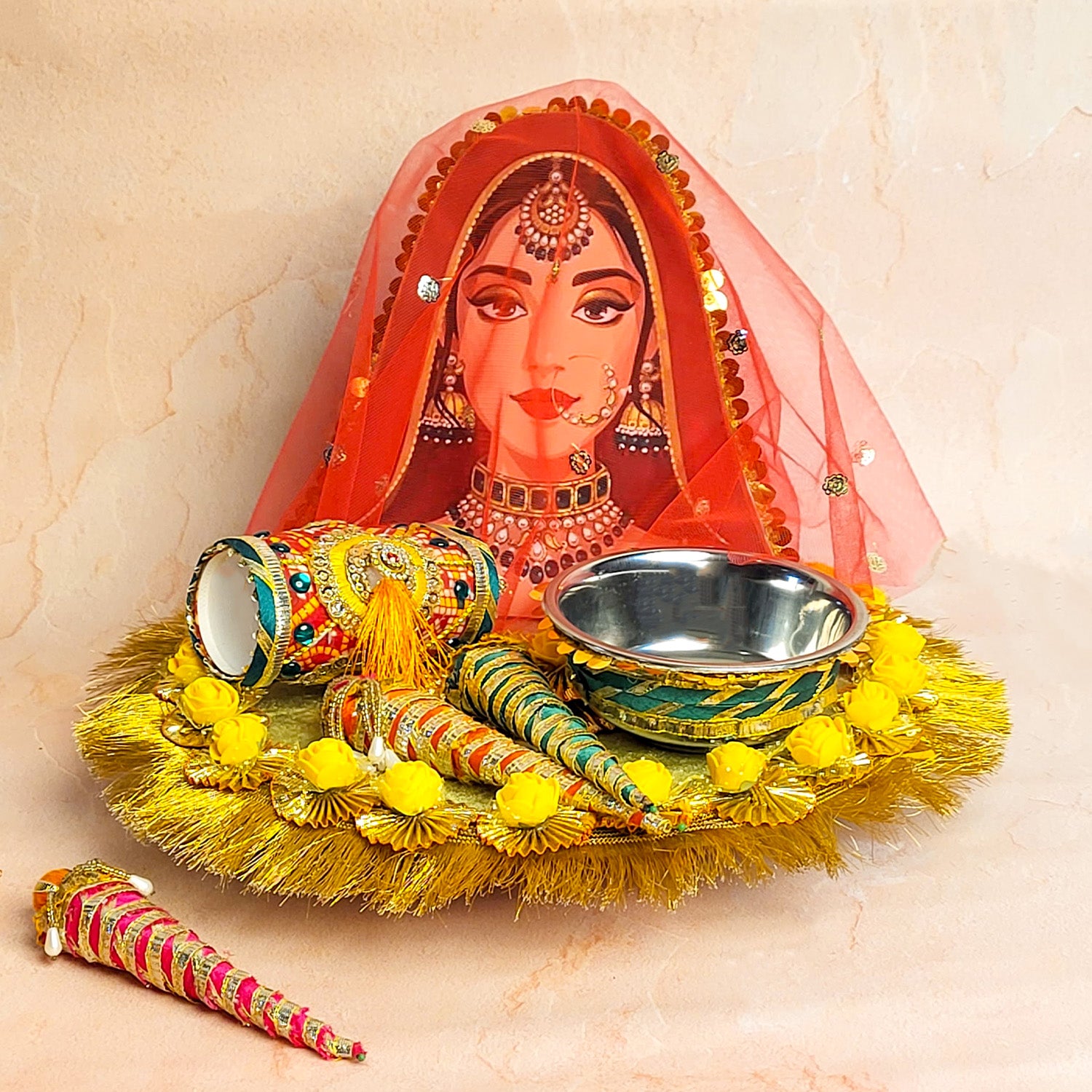 Handcrafted Royal Mehndi Thali Set – Premium Bridal Henna Platter for Wedding Rituals & Shagun Gifting