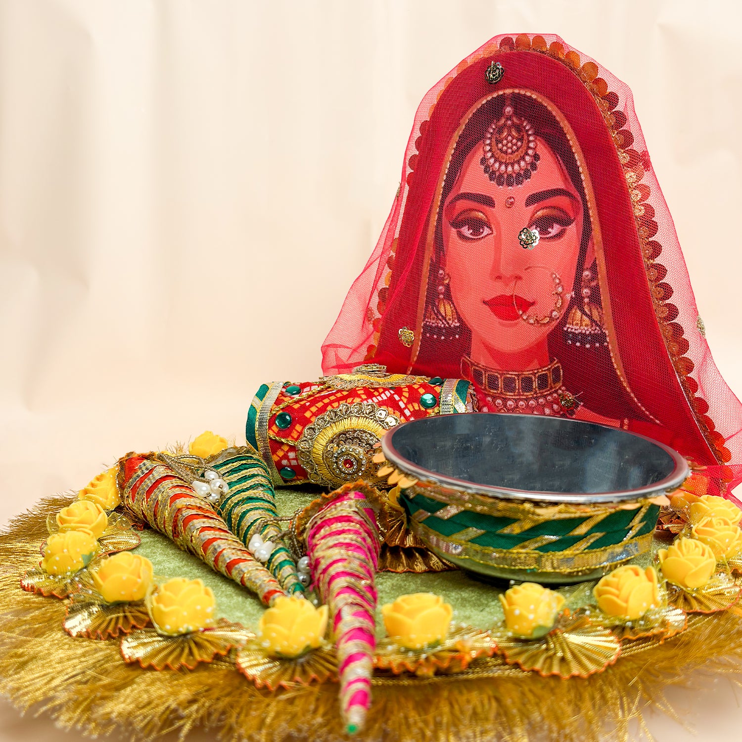 Handcrafted Royal Mehndi Thali Set – Premium Bridal Henna Platter for Wedding Rituals & Shagun Gifting