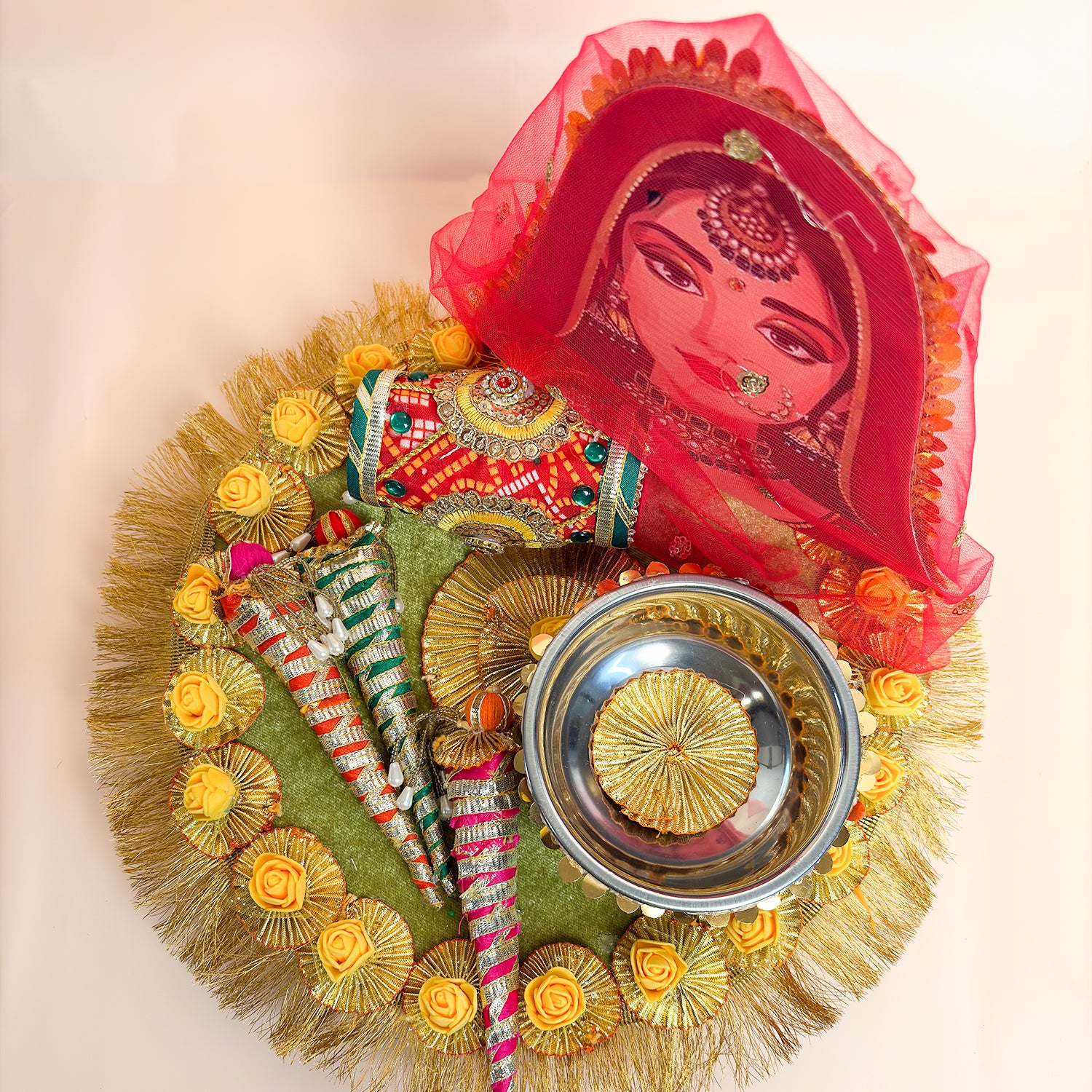 Handcrafted Royal Mehndi Thali Set – Premium Bridal Henna Platter for Wedding Rituals & Shagun Gifting