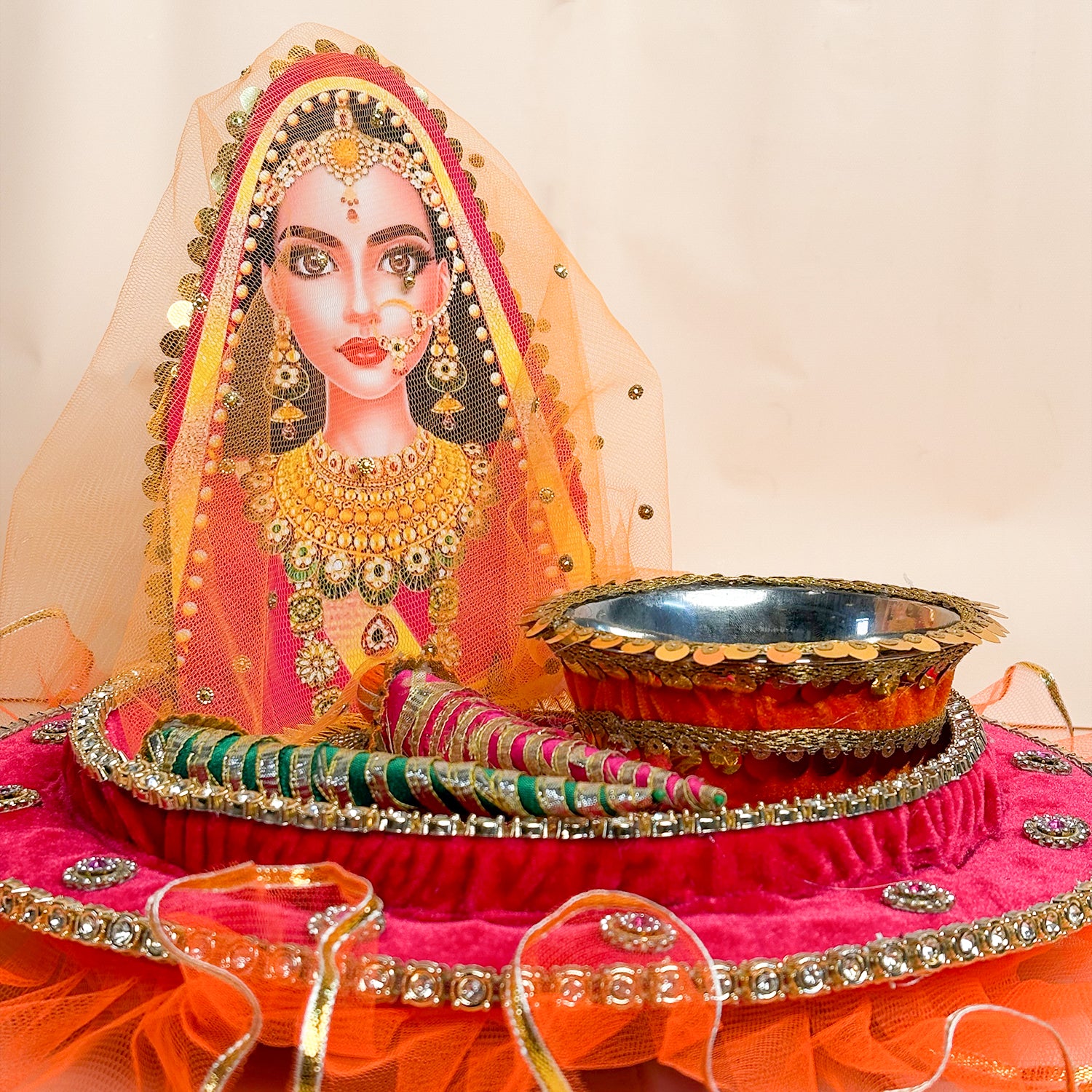 Handcrafted Royal Mehndi Thali Set – Artisanal Bridal Henna Platter for Wedding Rituals & Shagun Gifting