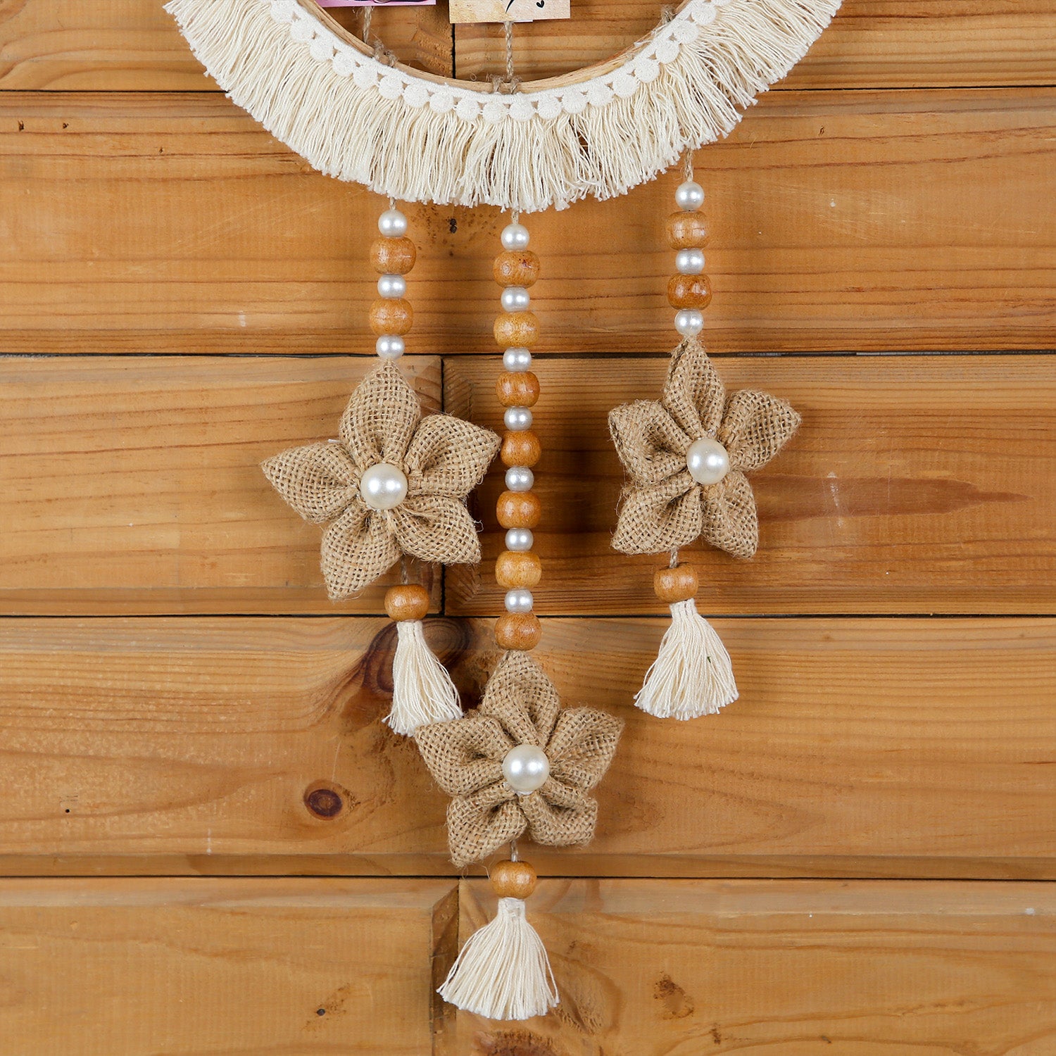 Personalized Macramé Loop Wall Hanging – "Best Mom in the World" Photo Frame with Burlap Flowers and Beaded Tassels