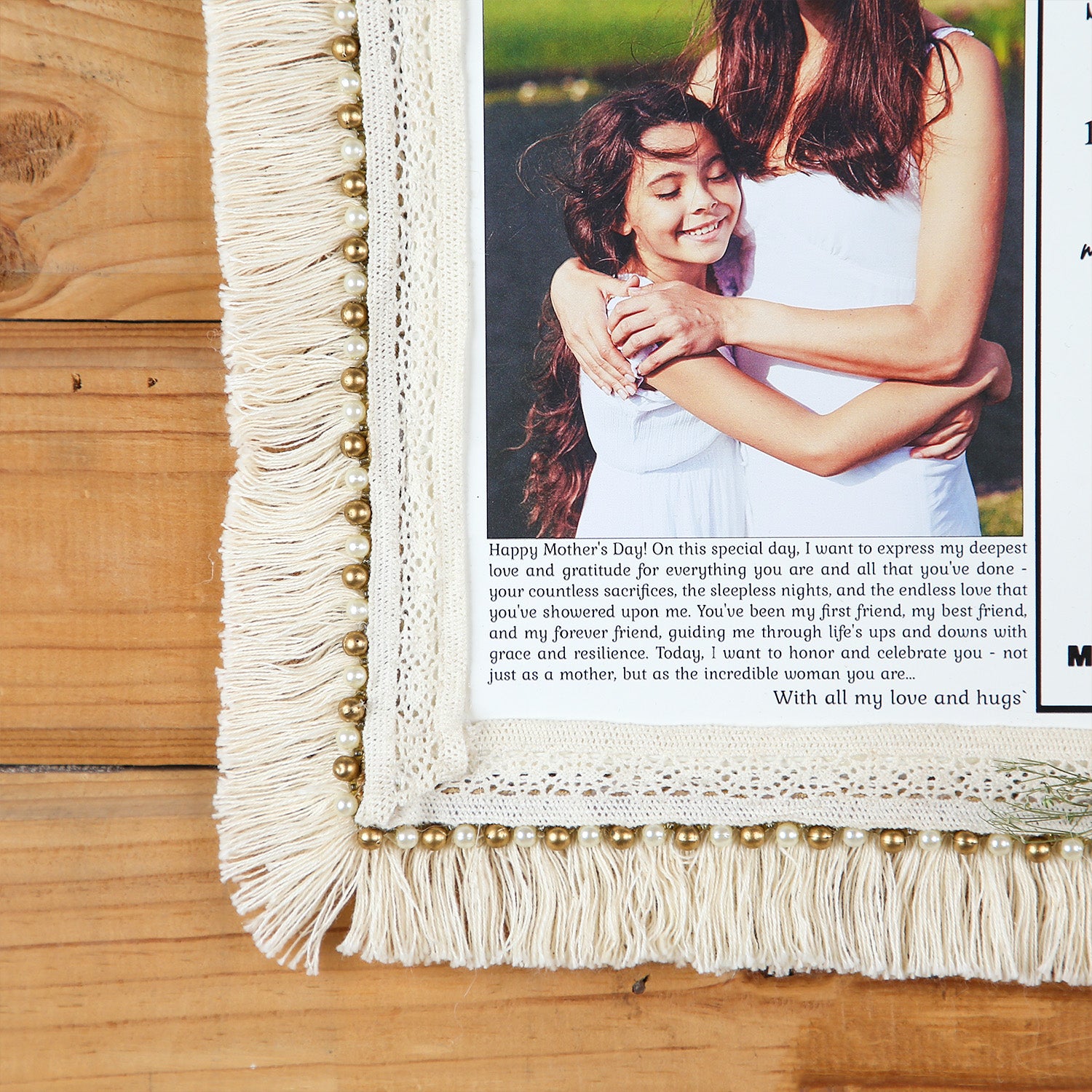 Personalized "Mother’s Day Post" Newspaper Frame – Rectangular Macramé Wall Art with Custom Photo and Heartfelt Message