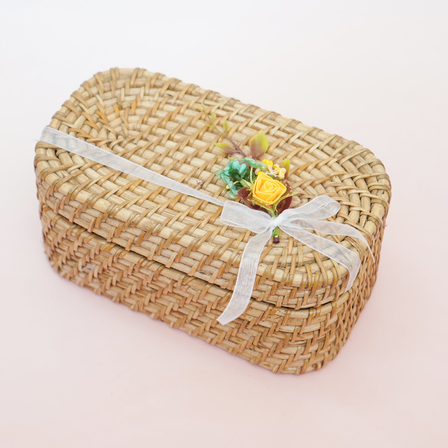 Radiant Sunflower Gift Hamper for Mom – Personalized 6x4 Table Top, 16" Ruffled Cushion, Crochet Sunflower & Soy Wax Candle in Handcrafted Kauna Box