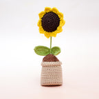 Radiant Sunflower Gift Hamper for Mom – Personalized 6x4 Table Top, 16" Ruffled Cushion, Crochet Sunflower & Soy Wax Candle in Handcrafted Kauna Box