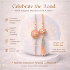 Handcrafted Peach Silk & Pearl Bhaiya Bhabhi Rakhi Set