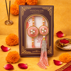 Handcrafted Peach Silk & Pearl Bhaiya Bhabhi Rakhi Set