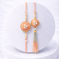 Handcrafted Peach Silk & Pearl Bhaiya Bhabhi Rakhi Set
