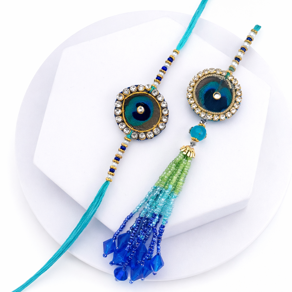 Designer Peacock Bhaiya Bhabhi Rakhi Set with Premium Gift Box