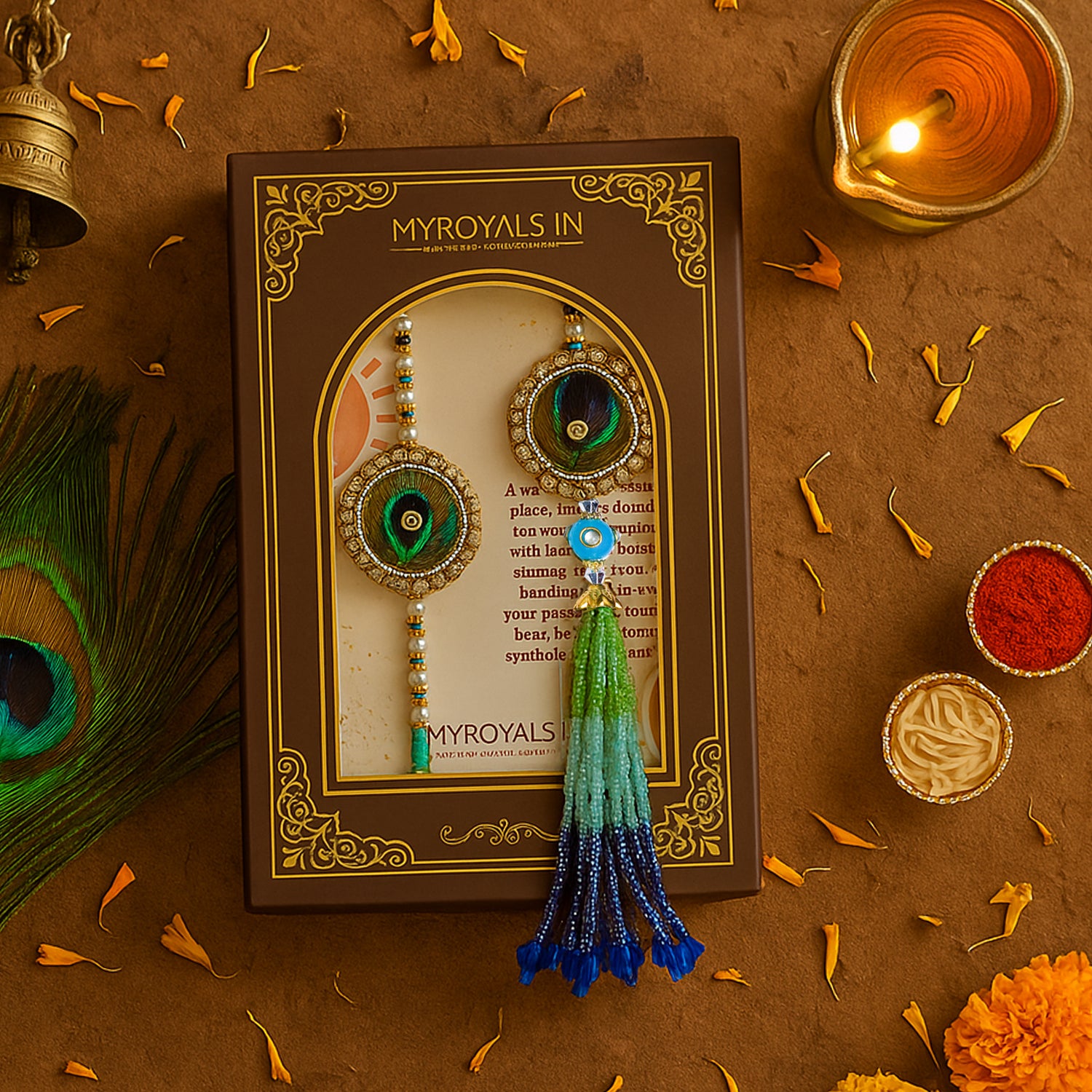 Designer Peacock Bhaiya Bhabhi Rakhi Set with Premium Gift Box