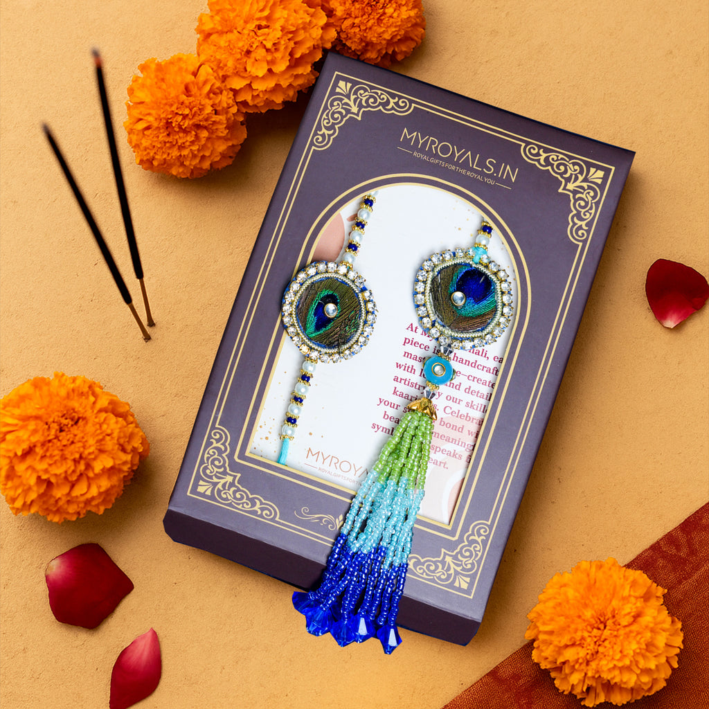 Designer Peacock Bhaiya Bhabhi Rakhi Set with Premium Gift Box