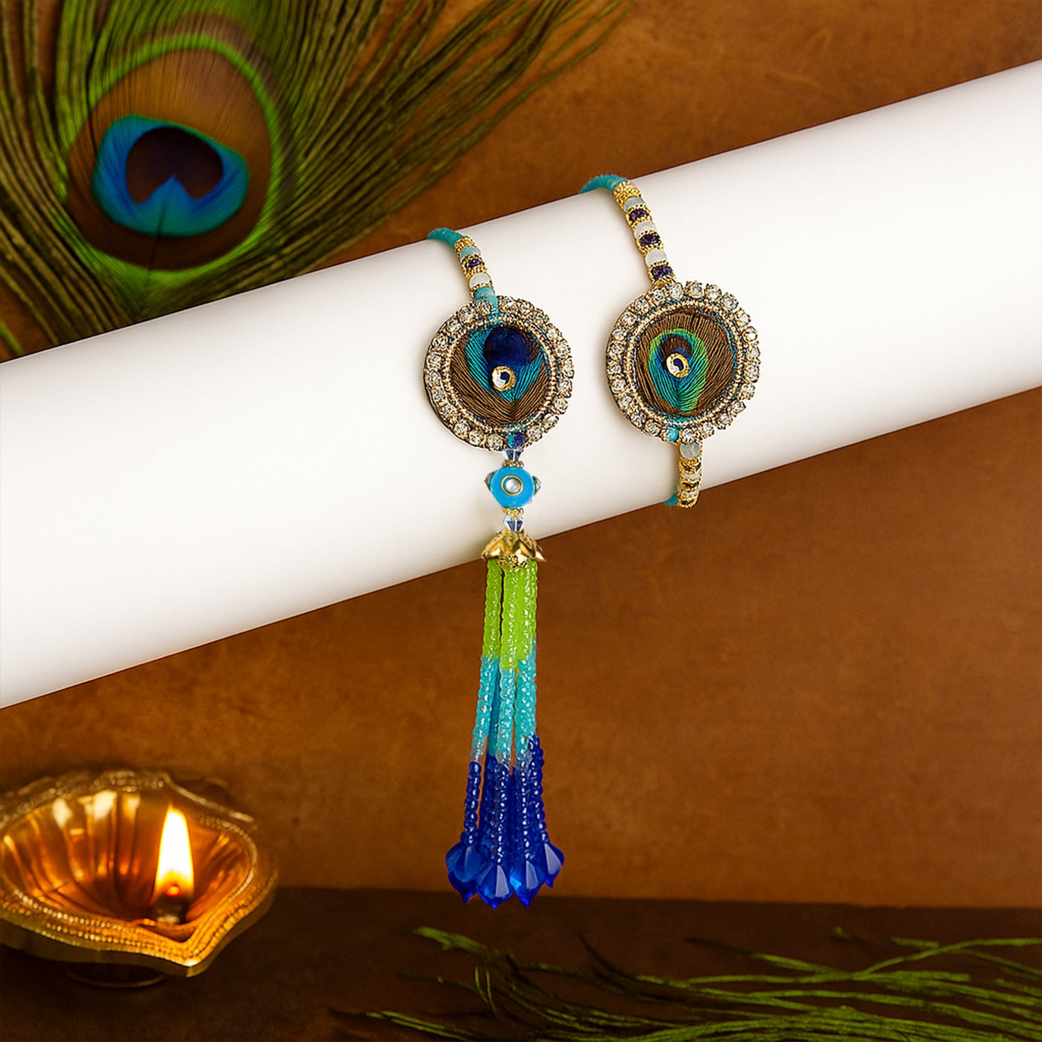 Designer Peacock Bhaiya Bhabhi Rakhi Set with Premium Gift Box