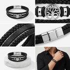 American Style Genuine Leather Multi-Layer Braided Bracelet with Stainless Steel Magnetic Buckle for Men & Boys