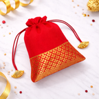 Premium Designer Red & Gold Potli Bag Set of 2