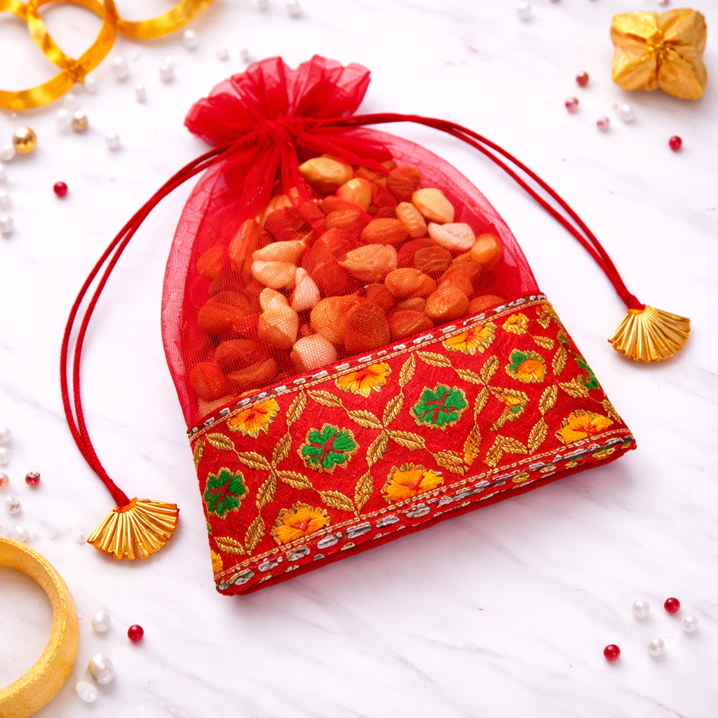 Premium Designer Net Potli Bag Set of 2 with Dry Fruits