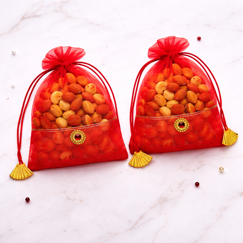 Premium Net Potli Bag Set of 2 with Dry Fruits