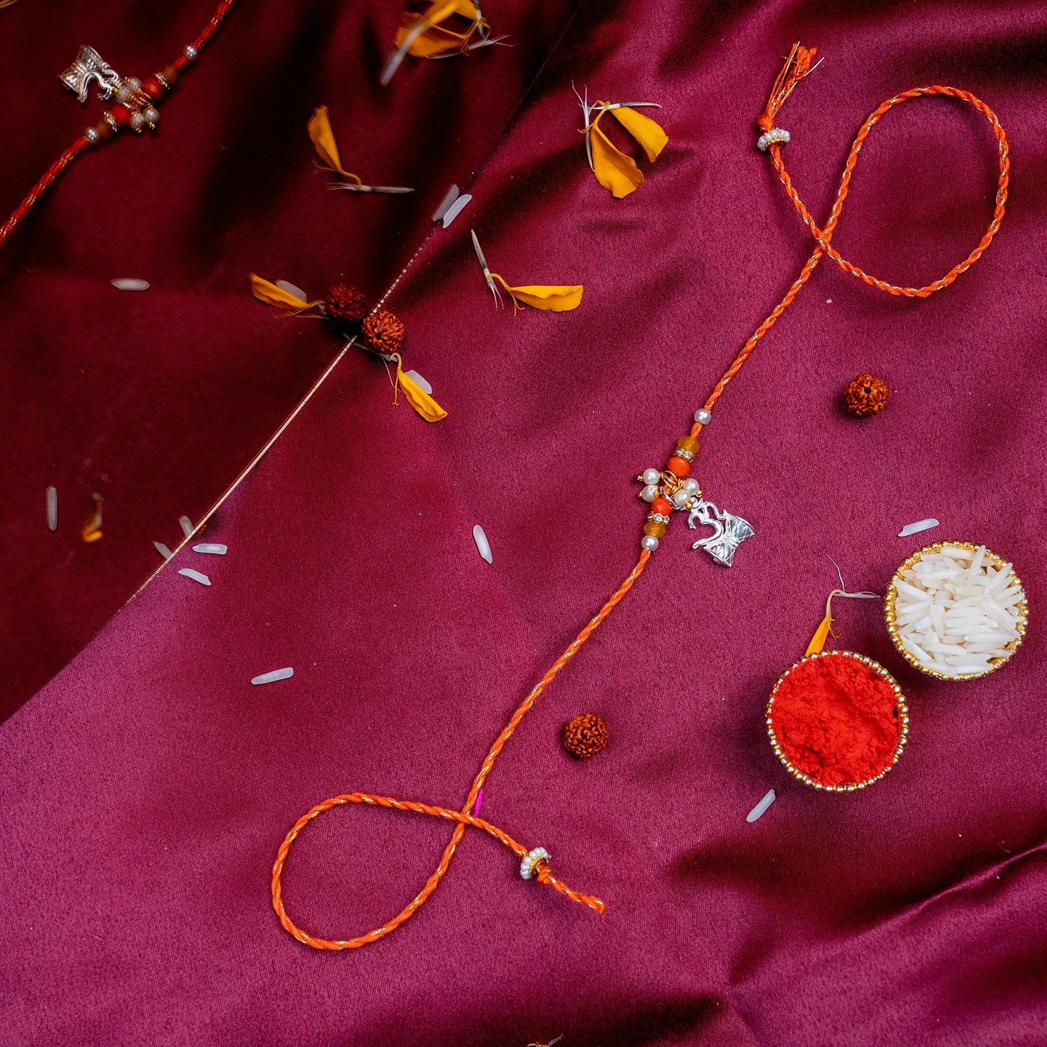 Sacred Silver Shiva Trishul & Damru Rakhi – Handcrafted Mauli Thread for Brother