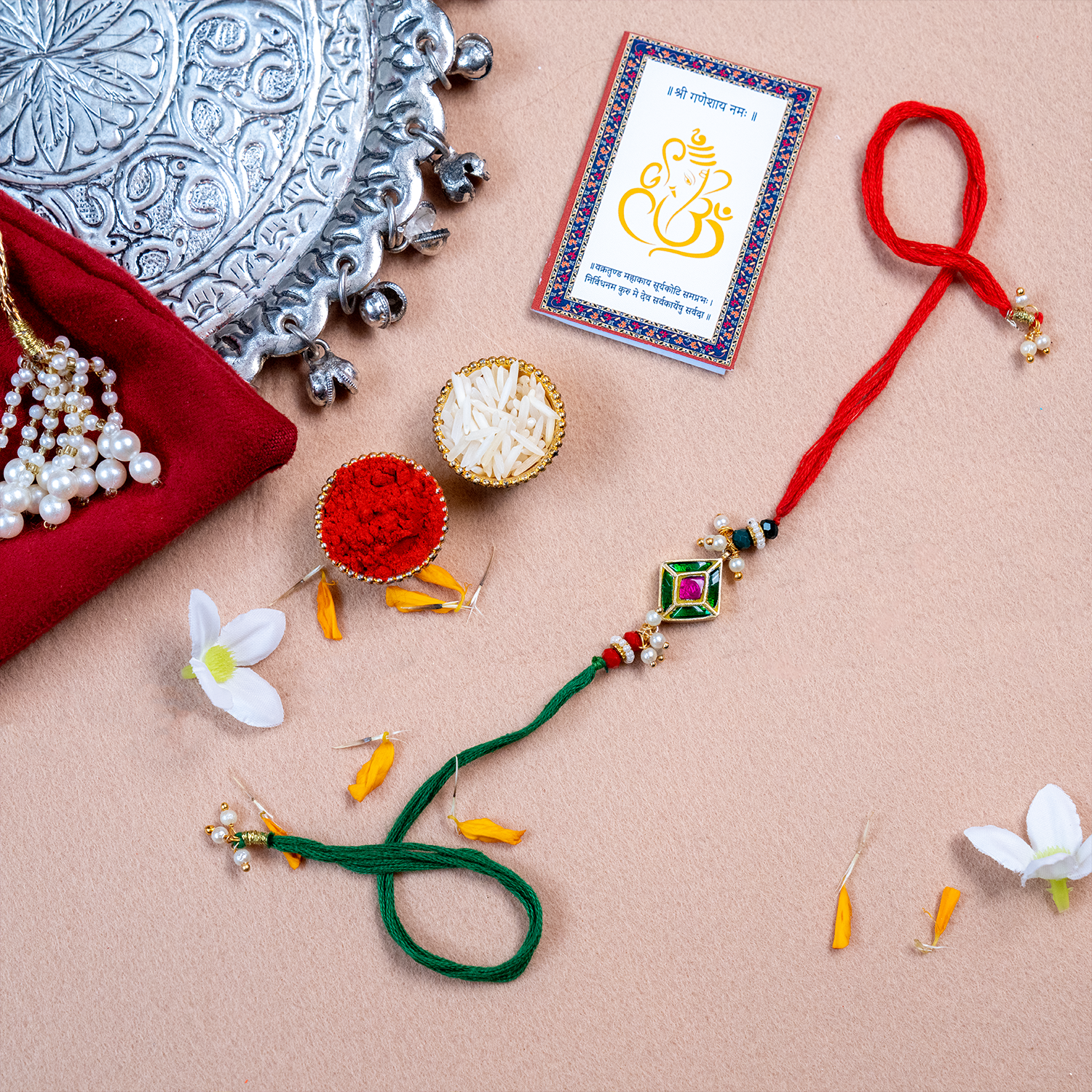 Sacred Silver Meenakari Square Rakhi – Traditional Handcrafted Designer Thread for Brother