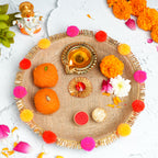 Handcrafted Jute Floral Bhai Dooj Thali Set – Sacred Mauli Thread (8-Inch)