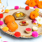 Handcrafted Jute Floral Bhai Dooj Thali Set – Sacred Mauli Thread (8-Inch)
