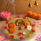 Handcrafted Jute Floral Bhai Dooj Thali Set – Sacred Mauli Thread (8-Inch)