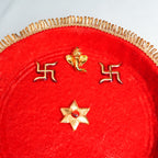 Royal Red Velvet Bhai Dooj Thali Set – Handcrafted with Ganesha, Swastik Motifs & Golden Lace (Includes Roli-Chawal)
