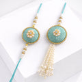 Handcrafted Mint Pearl Rakhi Set – Bhaiya Bhabhi Combo (Thread & Lumba)
