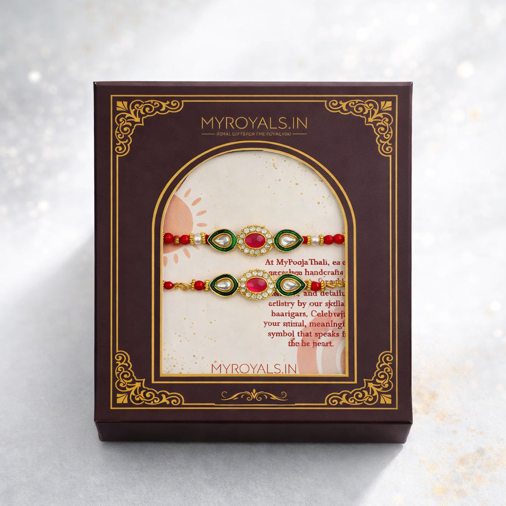 Red Green Kundan Bhaiya Bhabhi Bracelet Set