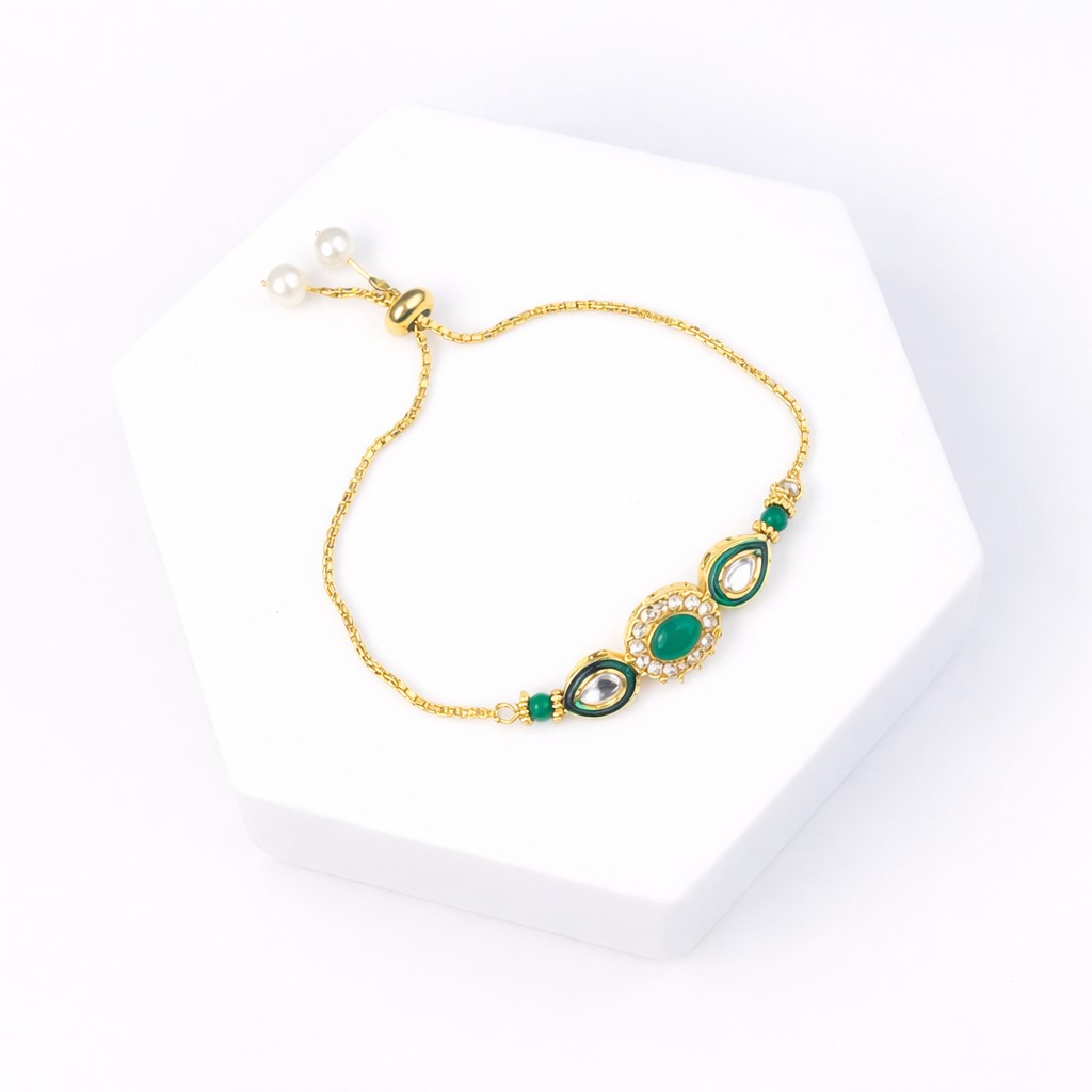 Green Kundan Couple Rakhi