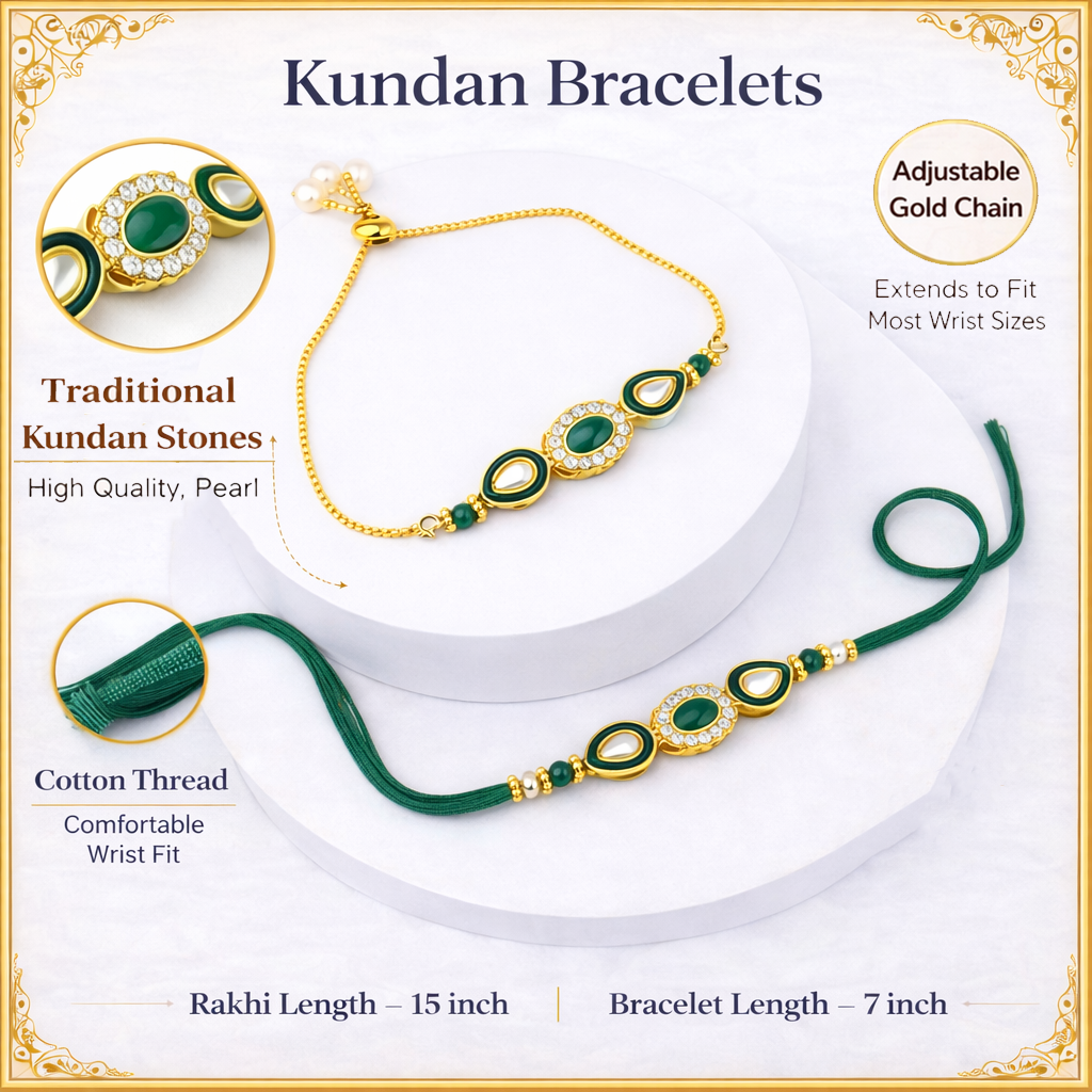 Green Kundan Couple Rakhi