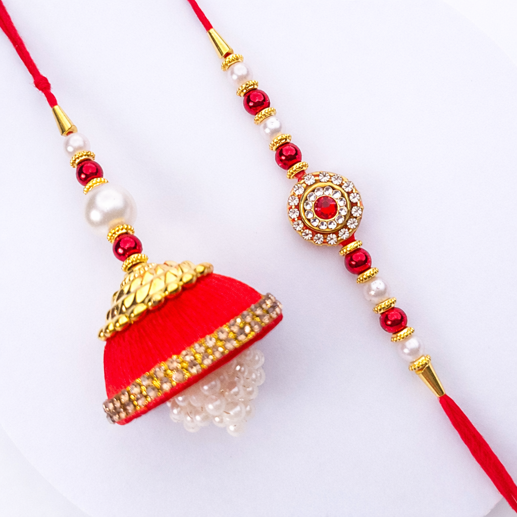 Traditional Red Silk Jhumka Set