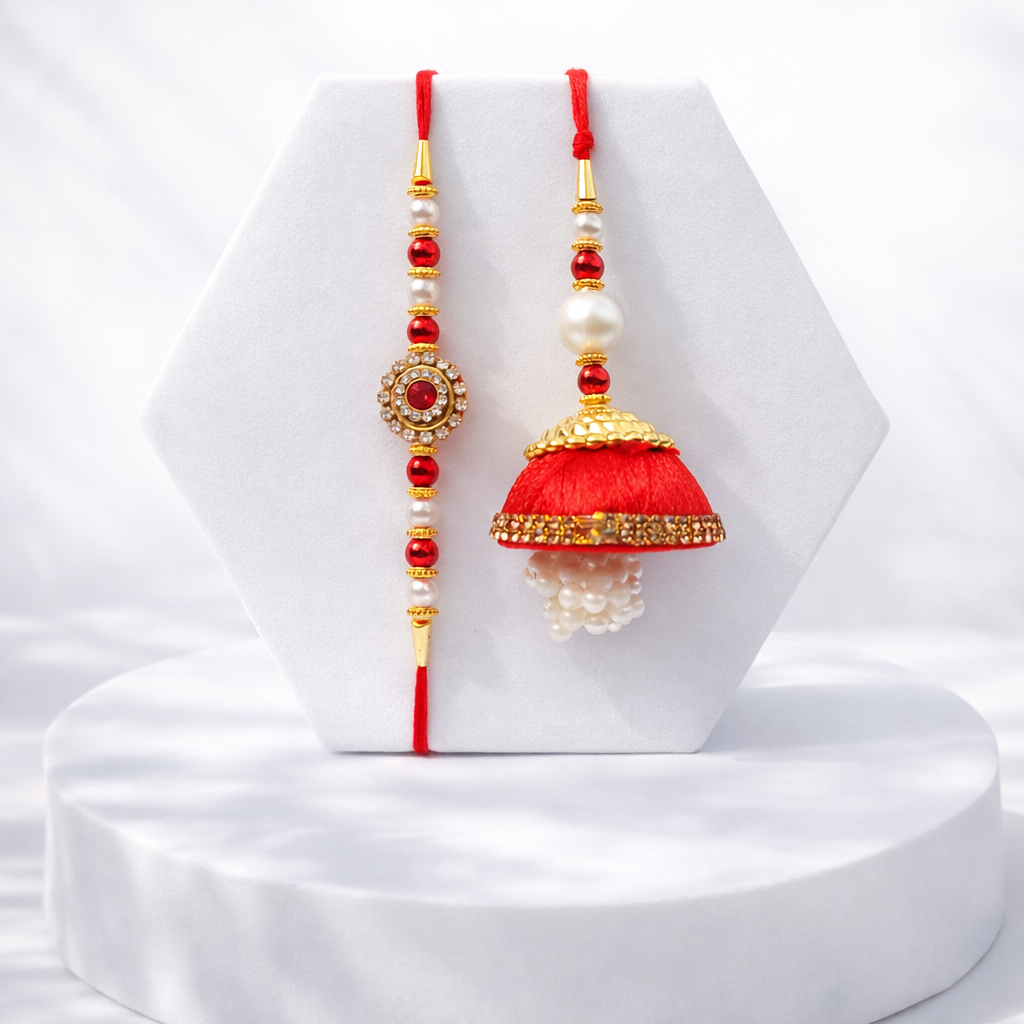 Traditional Red Silk Jhumka Set