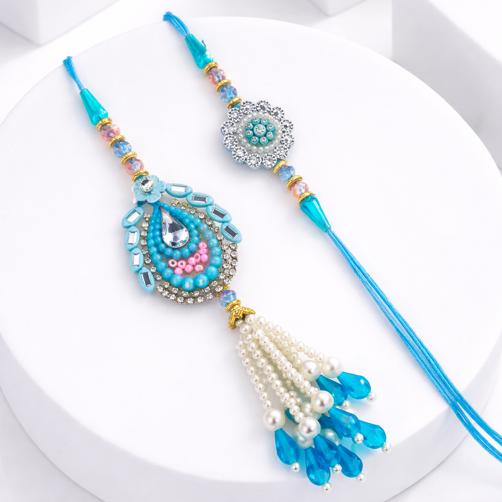 Turquoise Teardrop Bhaiya Bhabhi Set