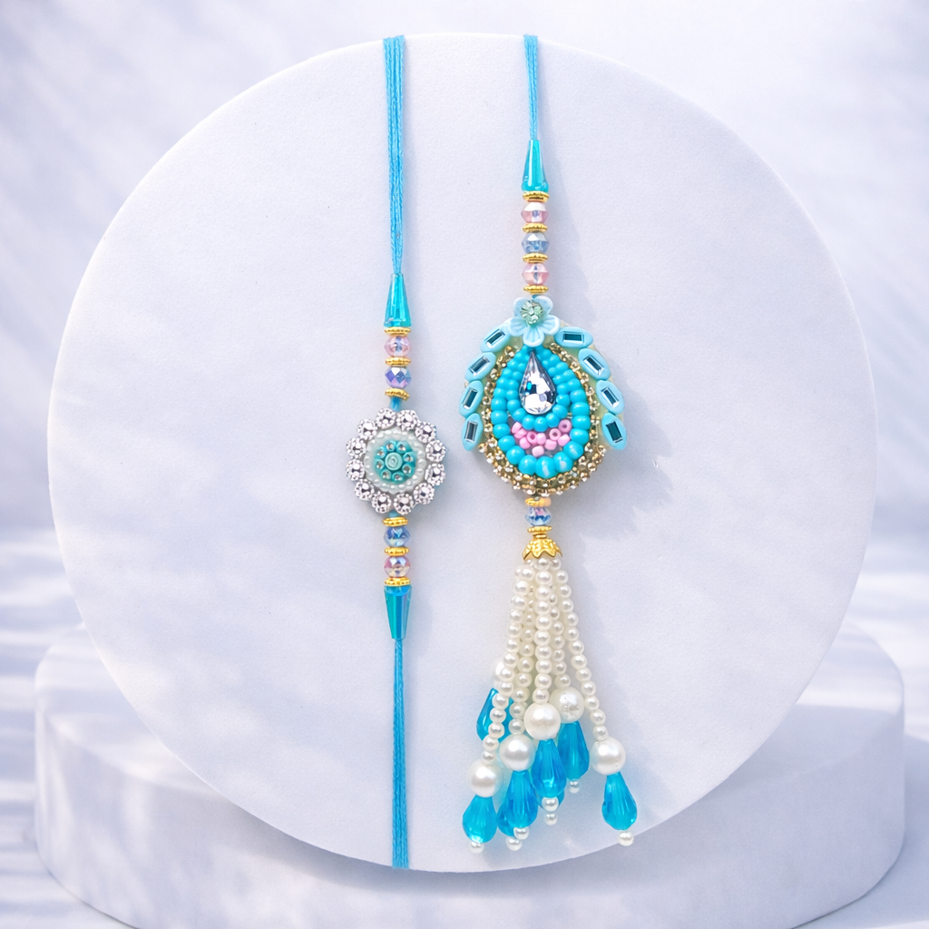 Turquoise Teardrop Bhaiya Bhabhi Set