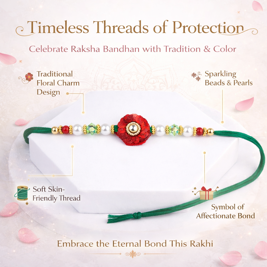Red Sequin Floral Single Rakhi