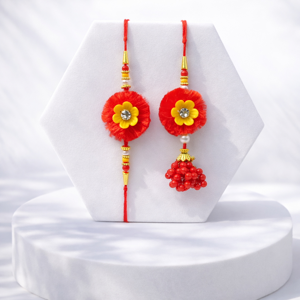 Red Floral Woolen Bhaiya Bhabhi Set