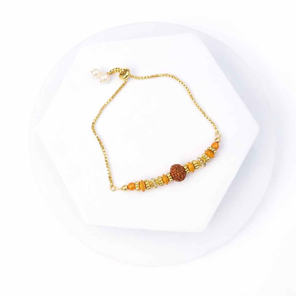 Rudraksha Bead Rakhi with Gold-Tone Chain Accent
